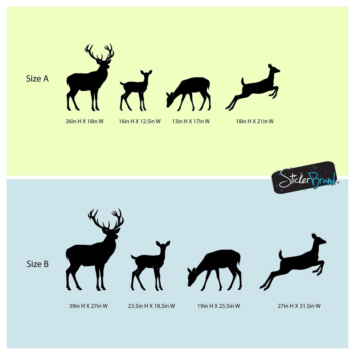 Family of Deer Wall Decals. Set of 4 Woodland Forest Animal. #7046
