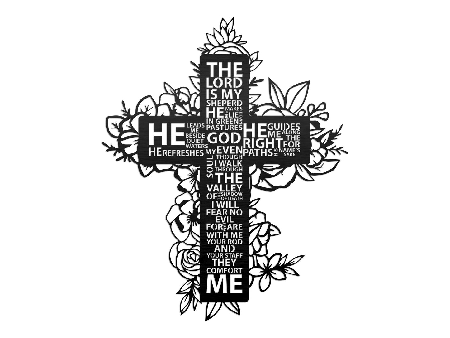 Psalm 23 Christian Cross Metal Wall Sign #M1014