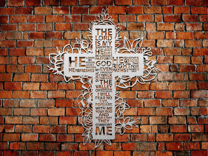Psalm 23 Christian Cross Metal Wall Sign #M1014