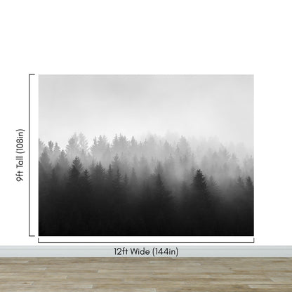 Black and White Misty Pine Forest Wallpaper. #6673