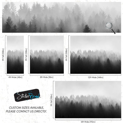 Black and White Misty Pine Forest Wallpaper. #6673