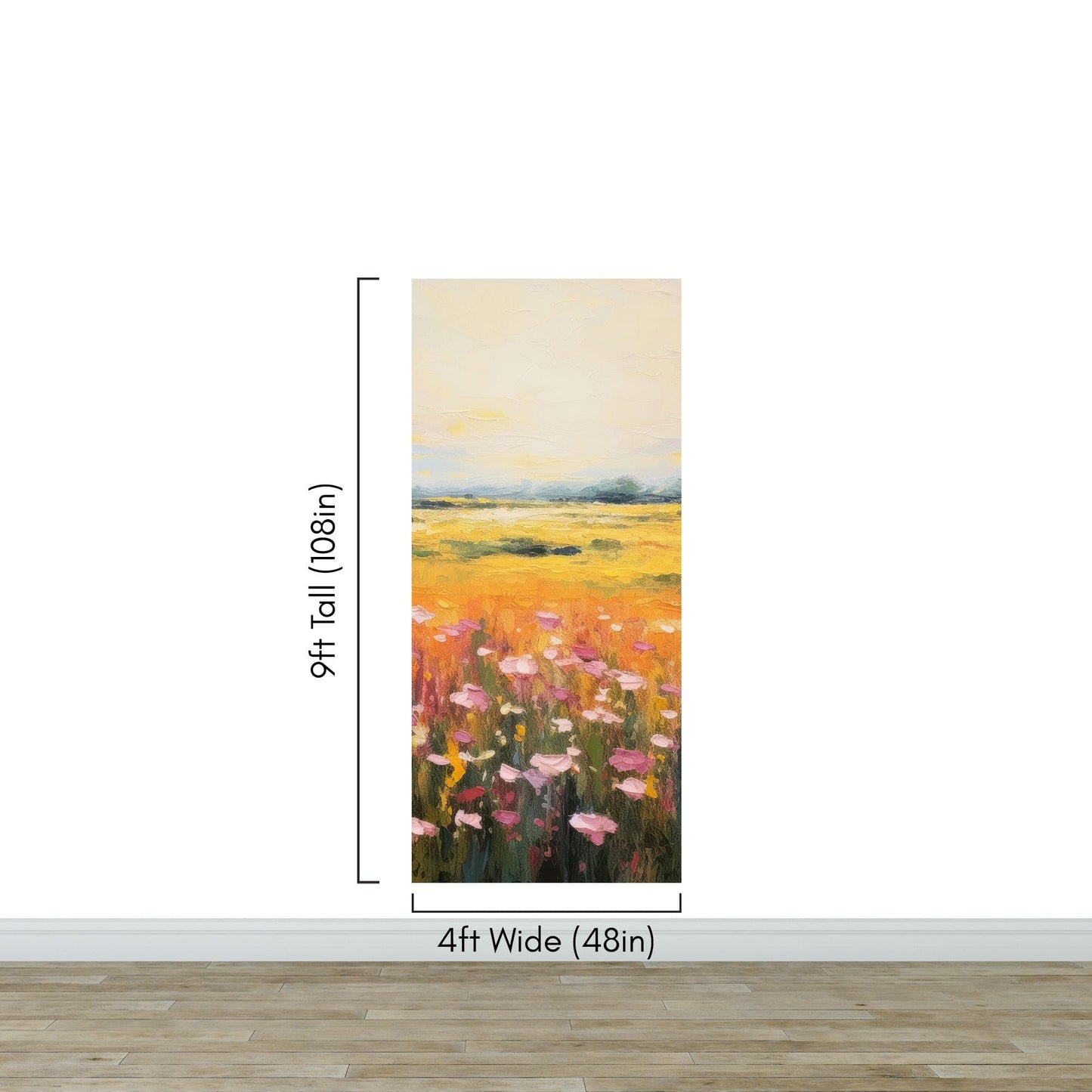 Colorful Yellow Flower Field Painting Wallpaper Mural. #6692