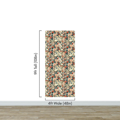 Botanical Flower Garden With Pastel Color Red, Green, Beige Background Wall Mural. #6771