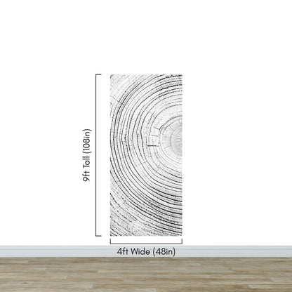 Tree Rings Wallpaper Mural. Black and White  Modern Wood Grain Circle Pattern. #7022