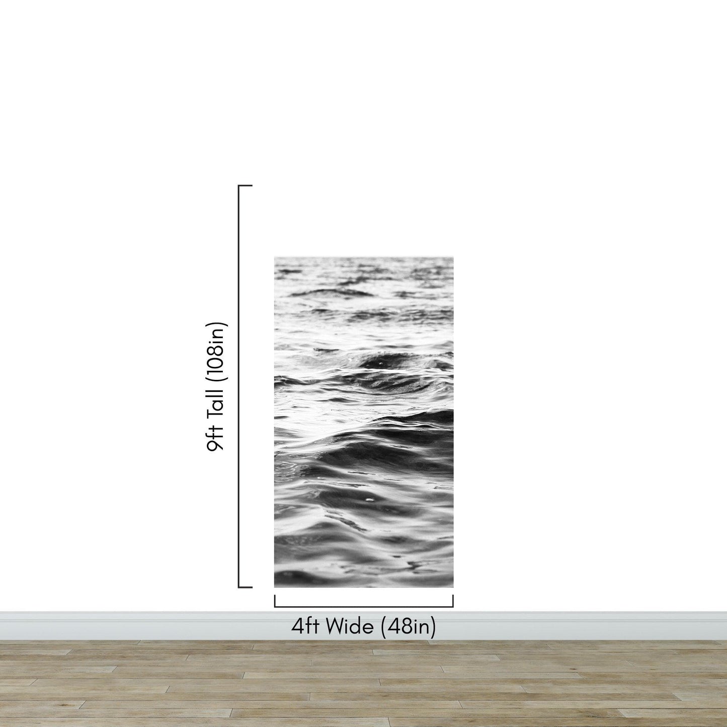 Black and White Ocean Wave Wallpaper. Peel and Stick Wall Mural. #6691