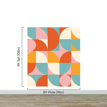 Geometric Shapes Contemporary Wall Mural. Pastel Color Orange, Pink, Blue, White. #7005