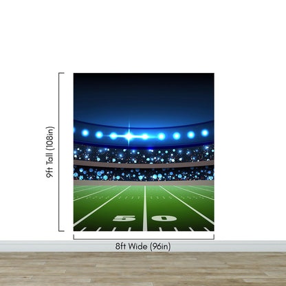 Football Stadium Wallpaper Mural. Bright lights over 50 yard line. #6787