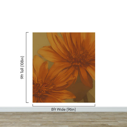 Vintage Pastel Floral Wallpaper – Yellow and Orange Botanical Flower Painting Wall Mural. #6855