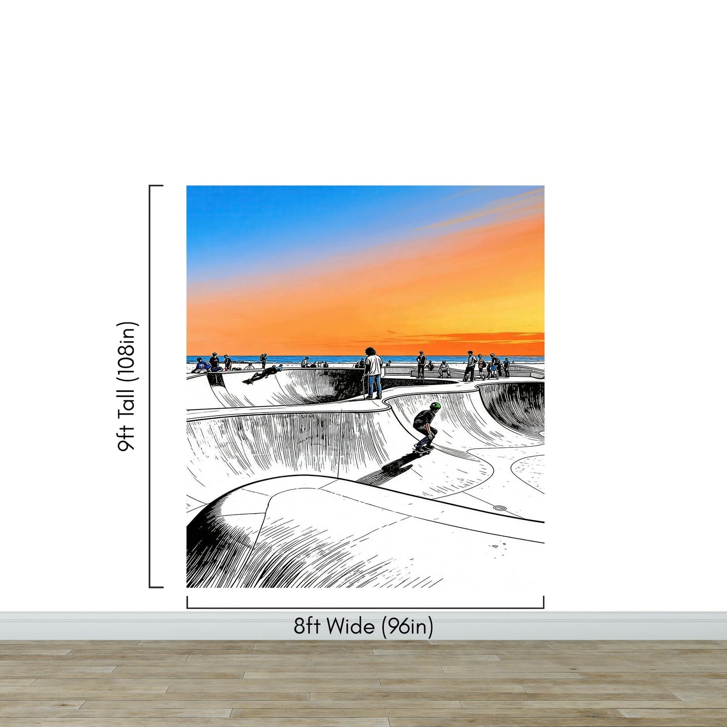 Vibrant Illustration of Skate Park Sunset Wall Mural. #7067