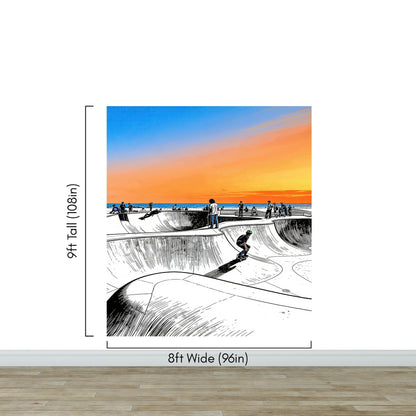 Vibrant Illustration of Skate Park Sunset Wall Mural. #7067