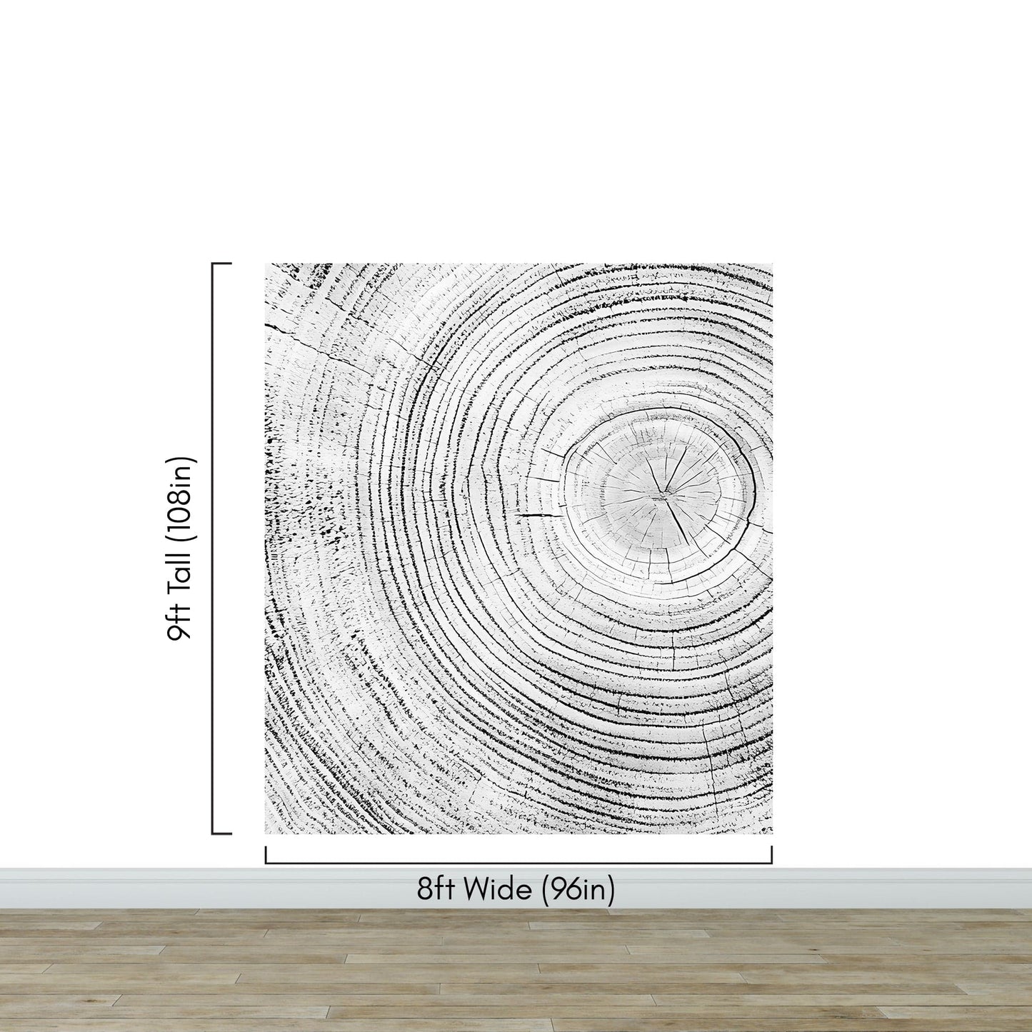 Tree Rings Wallpaper Mural. Black and White  Modern Wood Grain Circle Pattern. #7022
