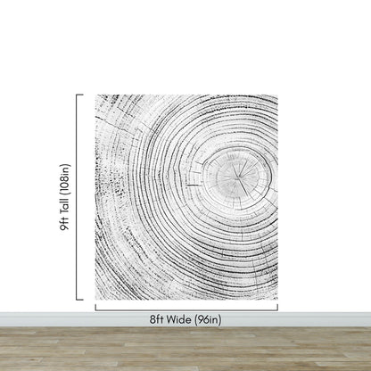 Tree Rings Wallpaper Mural. Black and White  Modern Wood Grain Circle Pattern. #7022