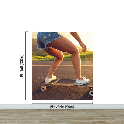 Skater Girl Wallpaper. Tropical Vibe Wall Mural. #7055