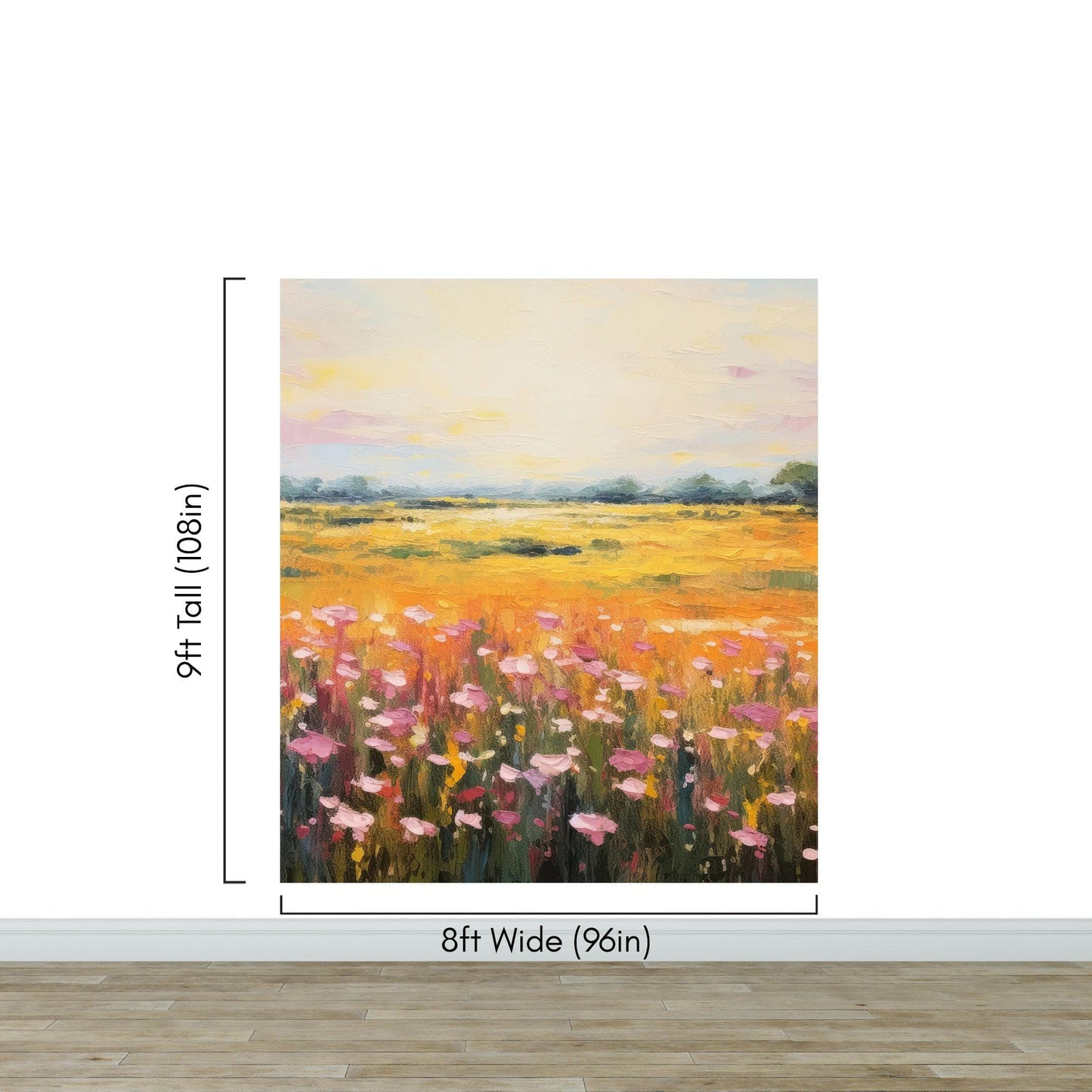 Colorful Yellow Flower Field Painting Wallpaper Mural. #6692