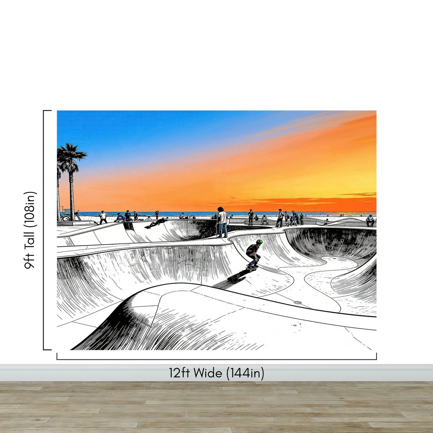 Vibrant Illustration of Skate Park Sunset Wall Mural. #7067