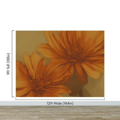 Vintage Pastel Floral Wallpaper – Yellow and Orange Botanical Flower Painting Wall Mural. #6855