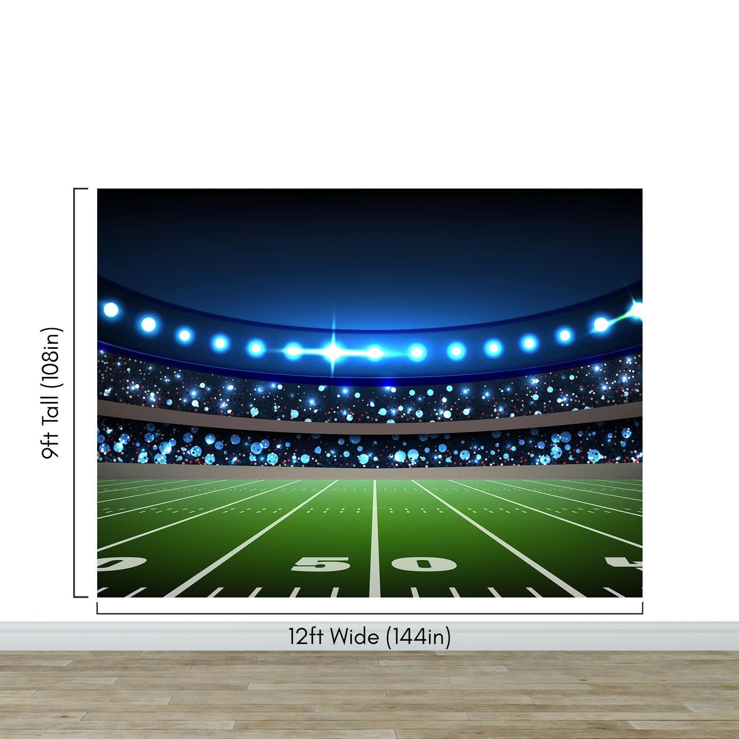 Football Stadium Wallpaper Mural. Bright lights over 50 yard line. #6787