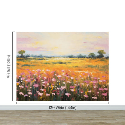 Colorful Yellow Flower Field Painting Wallpaper Mural. #6692