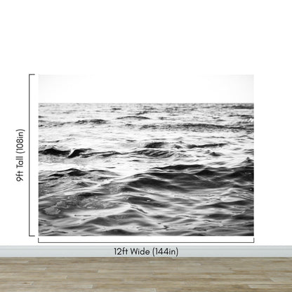 Black and White Ocean Wave Wallpaper. Peel and Stick Wall Mural. #6691