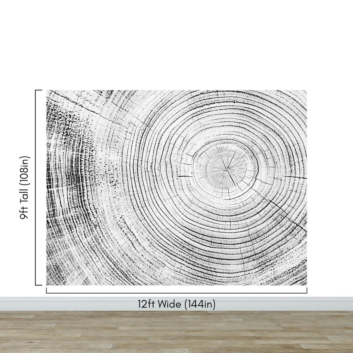 Tree Rings Wallpaper Mural. Black and White  Modern Wood Grain Circle Pattern. #7022