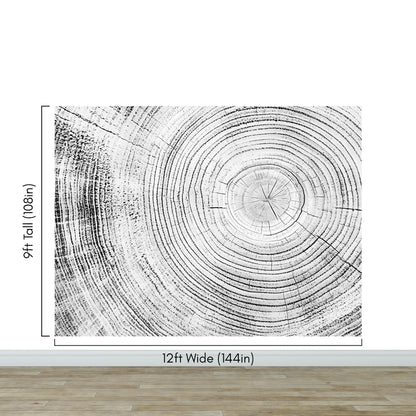 Tree Rings Wallpaper Mural. Black and White  Modern Wood Grain Circle Pattern. #7022