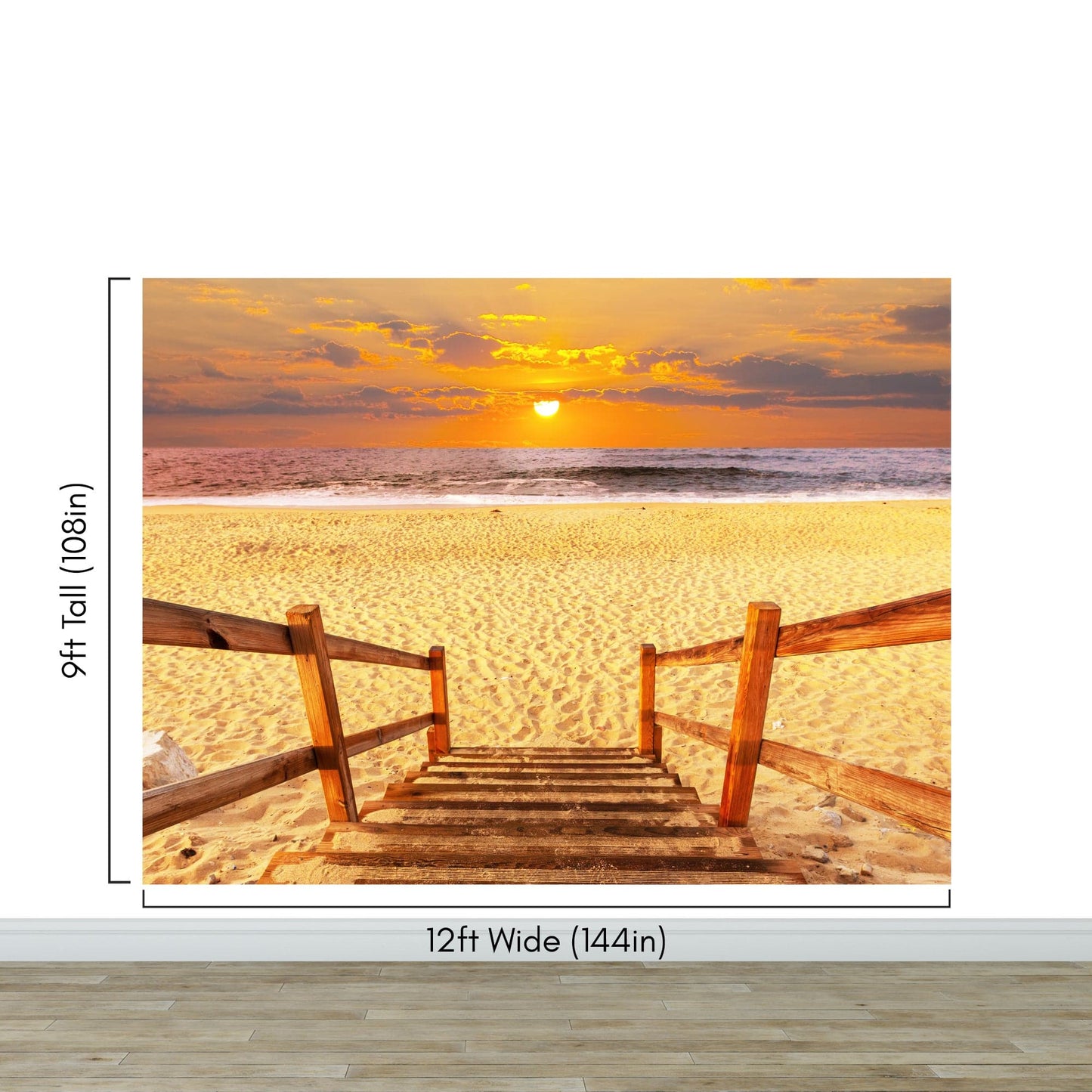 Yellow Sunset on Beach Wallpaper Mural. #6049
