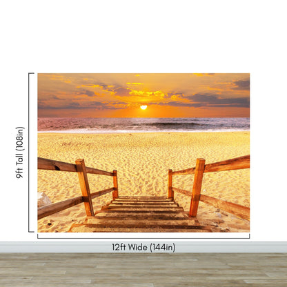 Yellow Sunset on Beach Wallpaper Mural. #6049