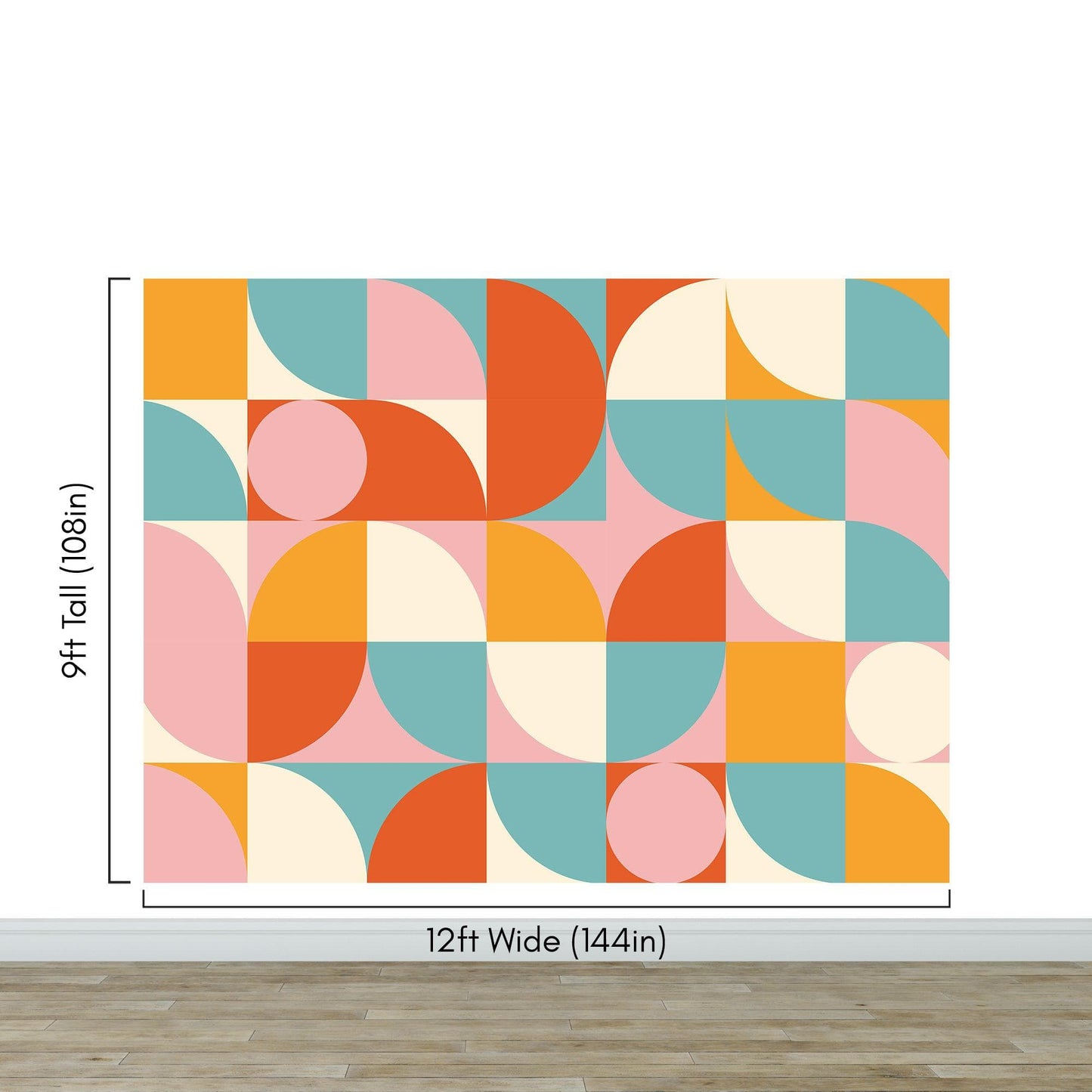 Geometric Shapes Contemporary Wall Mural. Pastel Color Orange, Pink, Blue, White. #7005