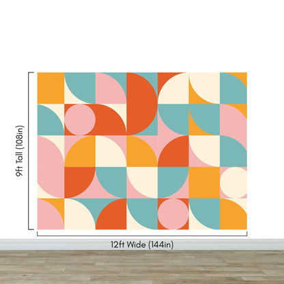 Geometric Shapes Contemporary Wall Mural. Pastel Color Orange, Pink, Blue, White. #7005