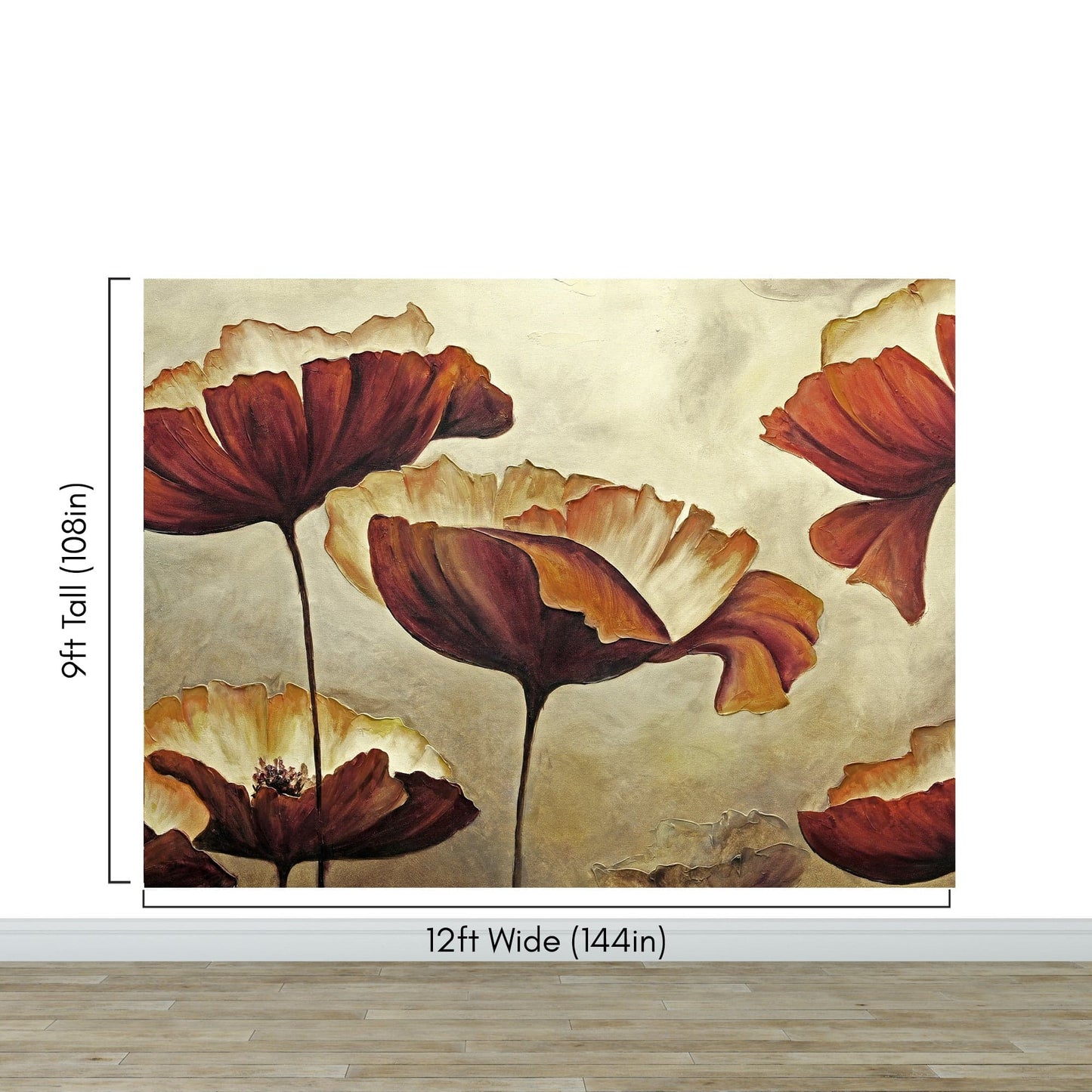 Sepia Poppies Flower Wall Mural. Vintage Botanical Wallpaper. #6155
