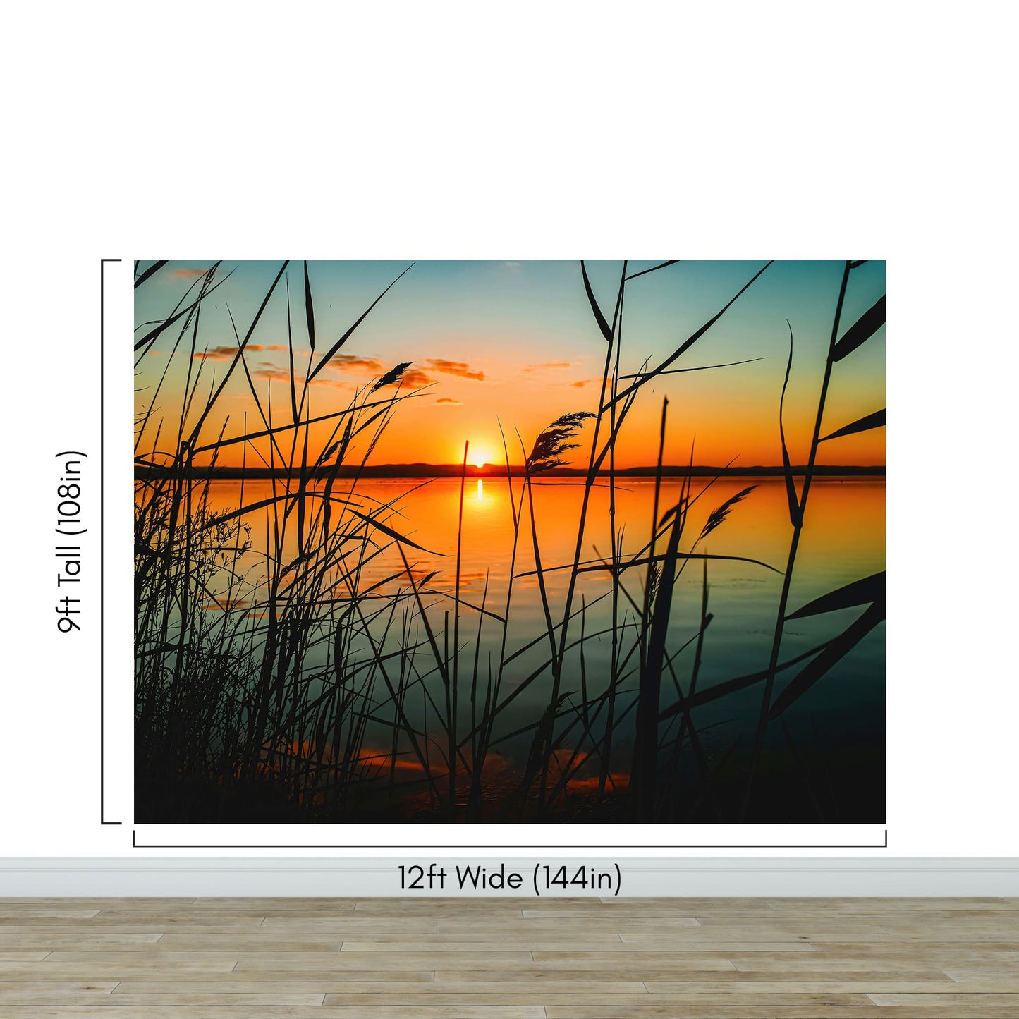 Lakeside Retreat with Sunset Over Lake Wallpaper Mural. #6920