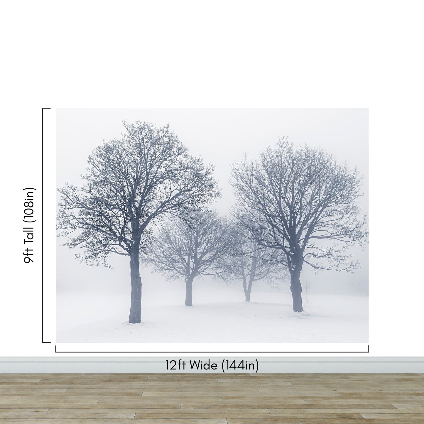 Black and White Snow Covered Trees Winter Landscape Wall Mural. #7042