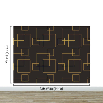 Dark Brown and Gold Square Geometric Pattern Peel and Stick Wallpaper | Removable Wall Mural #6215