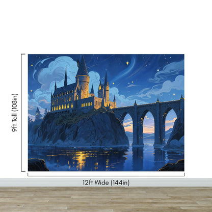 Magical Hogwarts Castle Twilight Wallpaper Mural. Wizardly World Fantasy Theme Wall Art. #6985