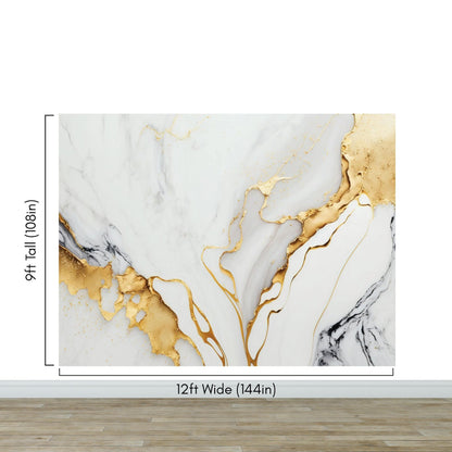 Gold Ink Splash on White Marble Slate Wall Mural Wallpaper #6840