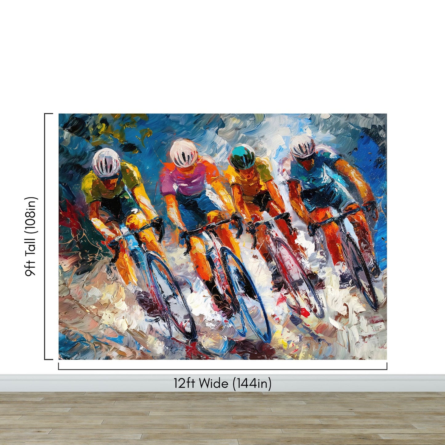 Cyclist Race Wallpaper Mural. Colorful Painting. #7016