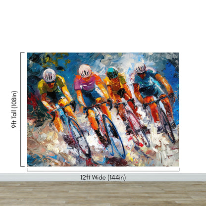 Cyclist Race Wallpaper Mural. Colorful Painting. #7016