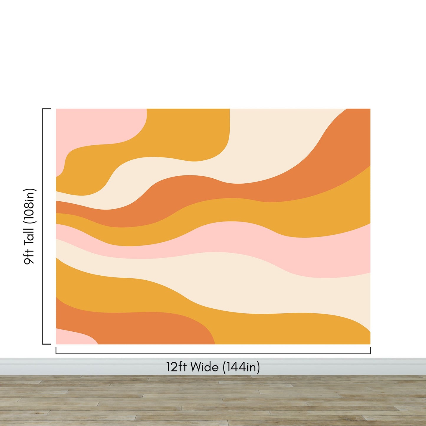 Retro 70's Abstract Wave Wallpaper Mural. Burnt Orange Mustard Yellow Color. #7043