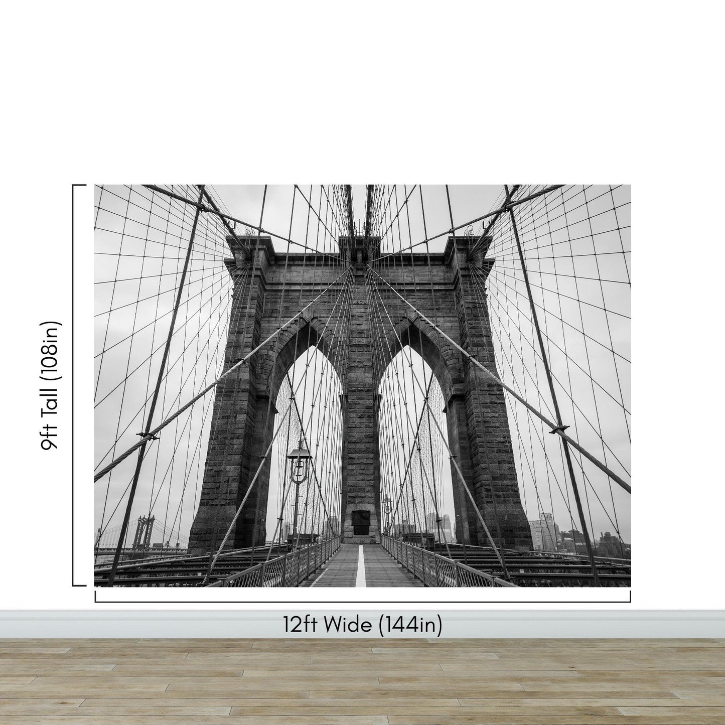 Black and White Brooklyn Bridge Wallpaper Mural. New York City Theme Decor. #6798