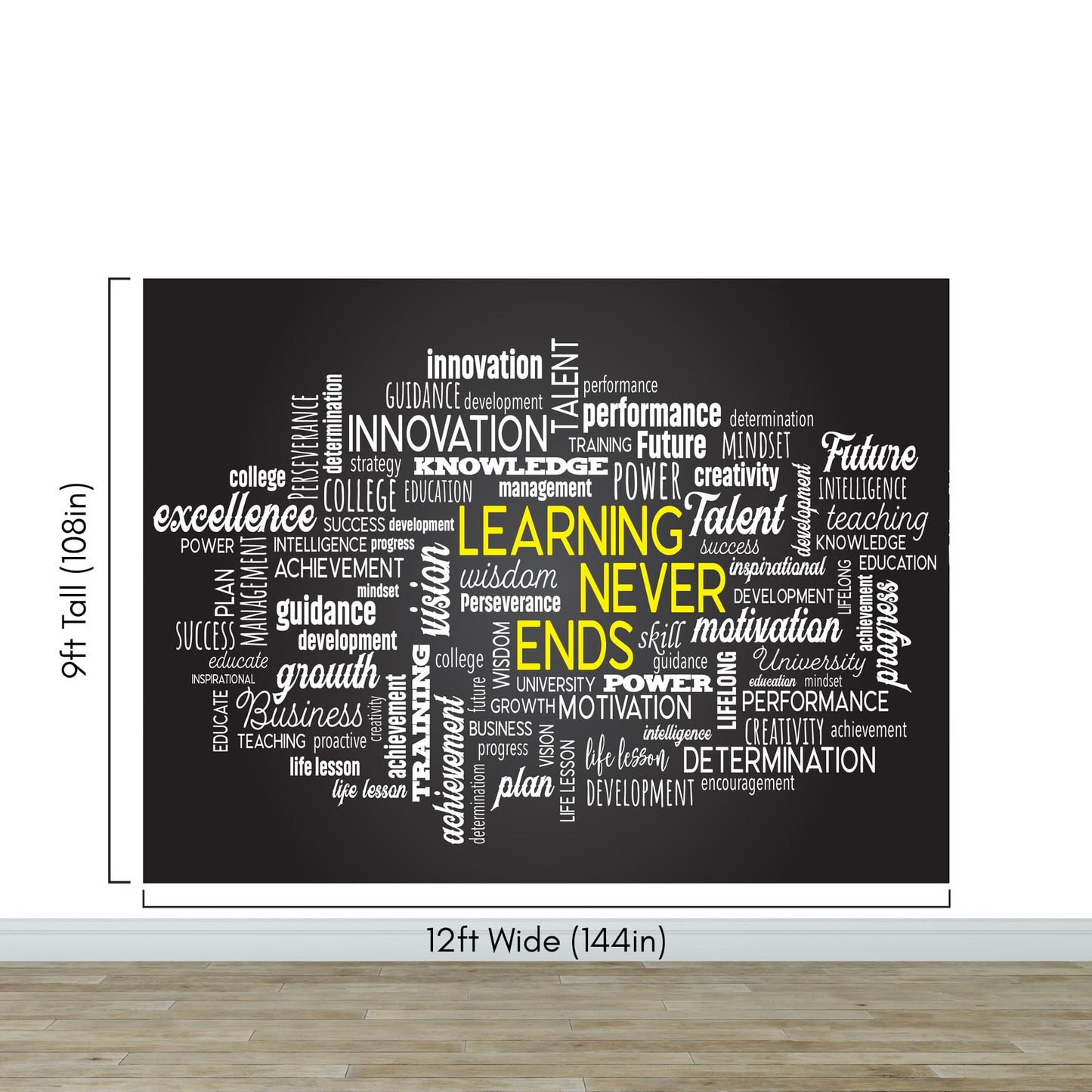 Office Wall Quote Wallpaper Mural. Learning Never Ends Motivational Business Quote. #6927