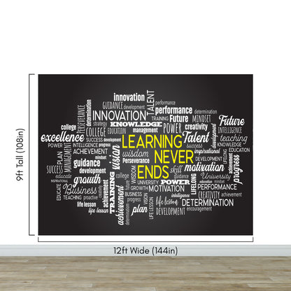 Office Wall Quote Wallpaper Mural. Learning Never Ends Motivational Business Quote. #6927