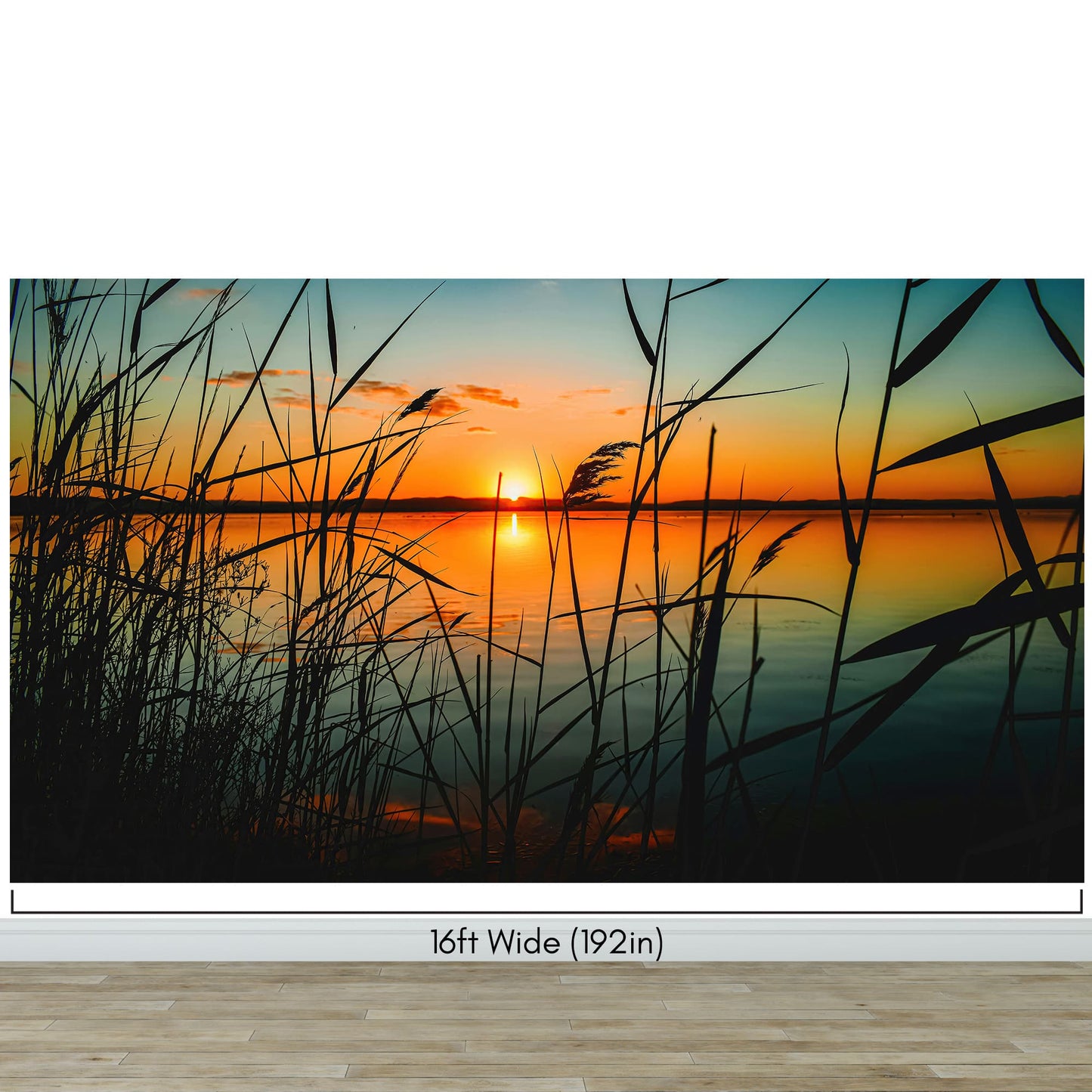 Lakeside Retreat with Sunset Over Lake Wallpaper Mural. #6920