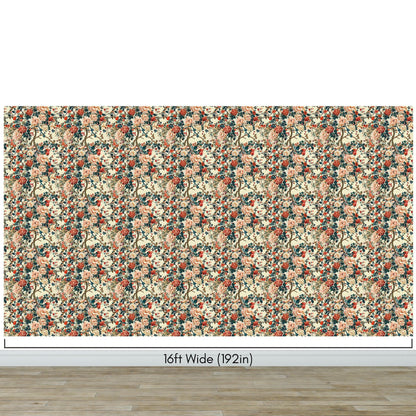 Botanical Flower Garden With Pastel Color Red, Green, Beige Background Wall Mural. #6771