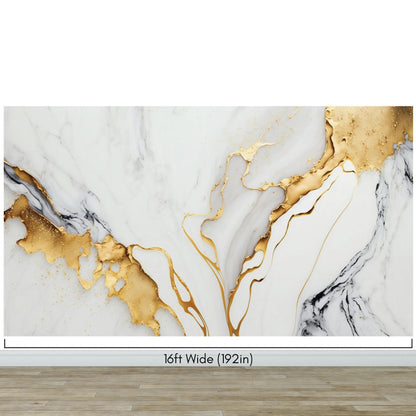 Gold Ink Splash on White Marble Slate Wall Mural Wallpaper #6840