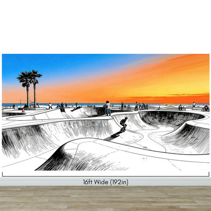 Vibrant Illustration of Skate Park Sunset Wall Mural. #7067