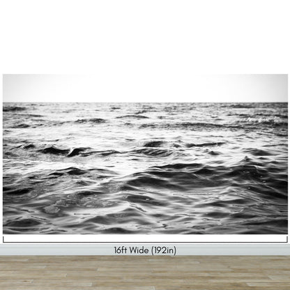 Black and White Ocean Wave Wallpaper. Peel and Stick Wall Mural. #6691