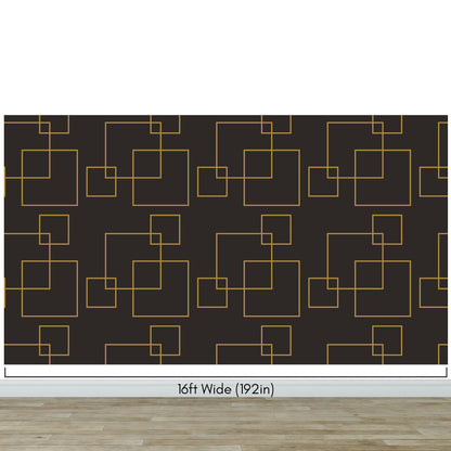 Dark Brown and Gold Square Geometric Pattern Peel and Stick Wallpaper | Removable Wall Mural #6215
