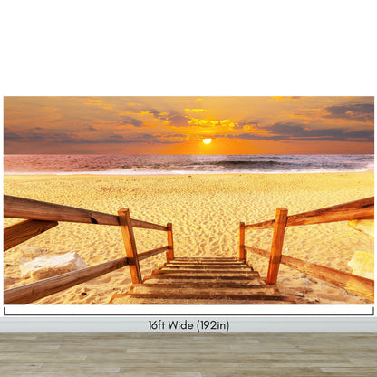 Yellow Sunset on Beach Wallpaper Mural. #6049