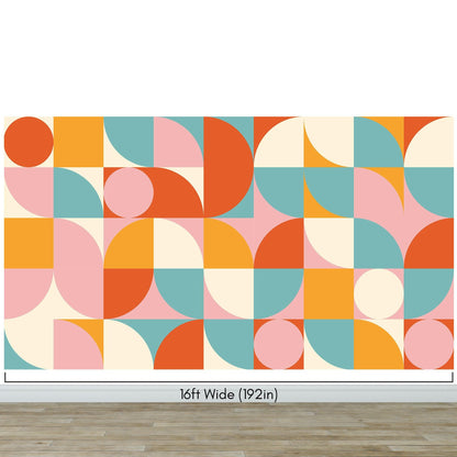 Geometric Shapes Contemporary Wall Mural. Pastel Color Orange, Pink, Blue, White. #7005