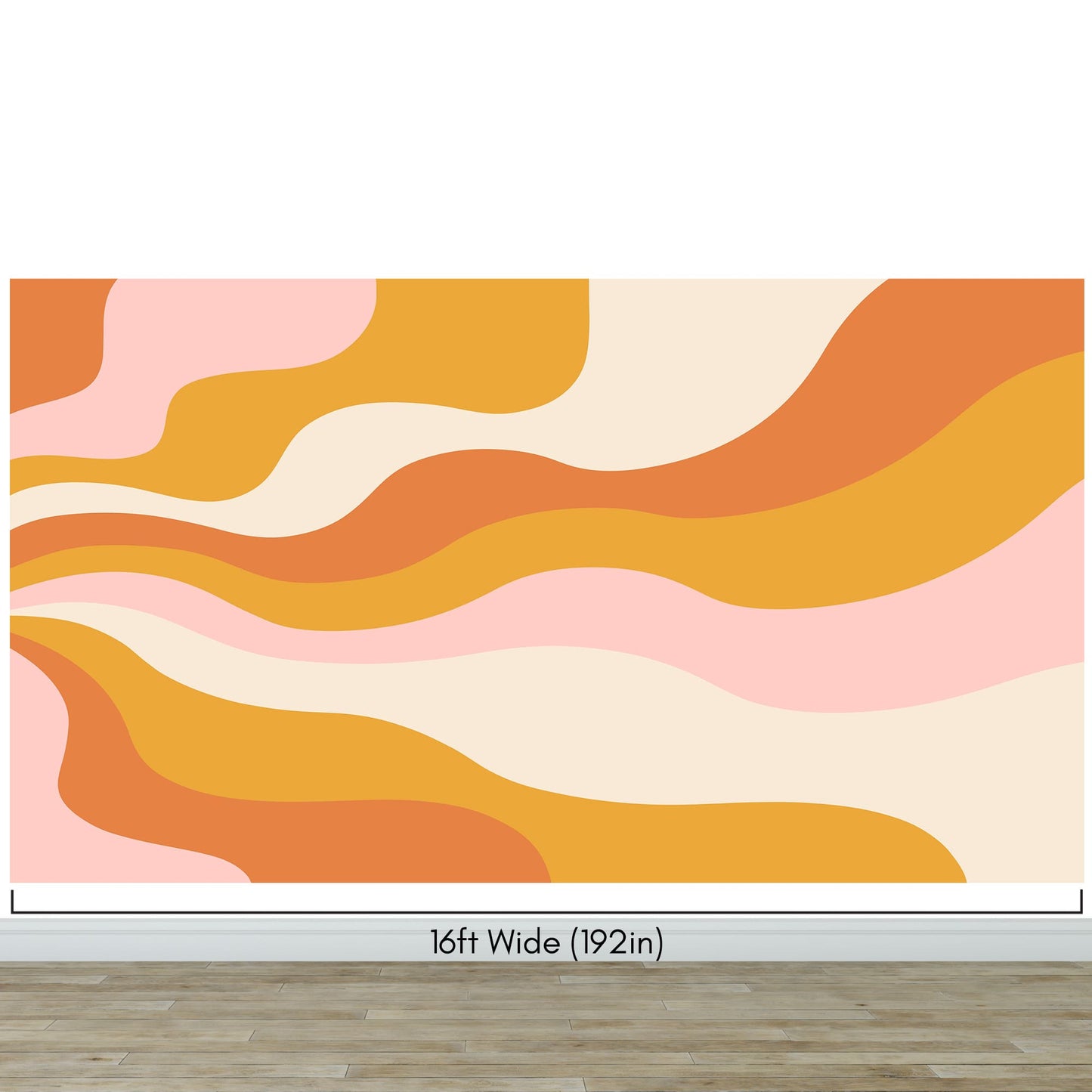 Retro 70's Abstract Wave Wallpaper Mural. Burnt Orange Mustard Yellow Color. #7043